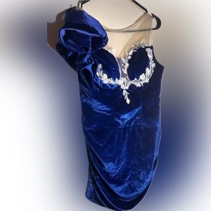 Blue ruffled formal dress.